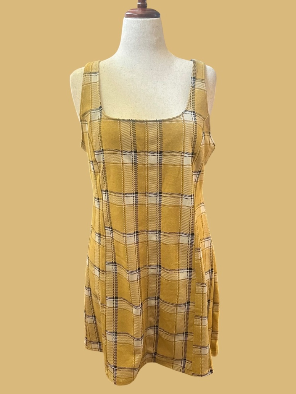 SO Mustard Plaid Pinafore Dress XXL NWT Retro A-Line Mini Dress